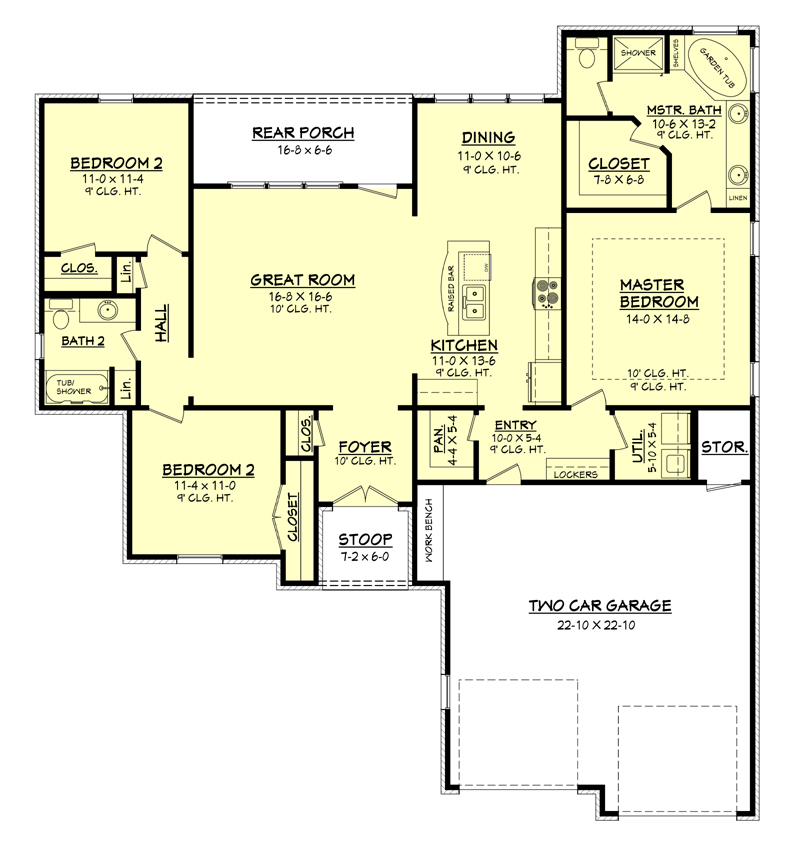 Floor Plan First Story of Country Plan #142-1049
