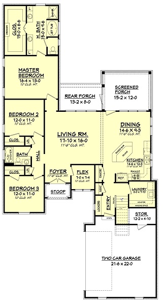 Floor Plan First Story of Country Plan #142-1050