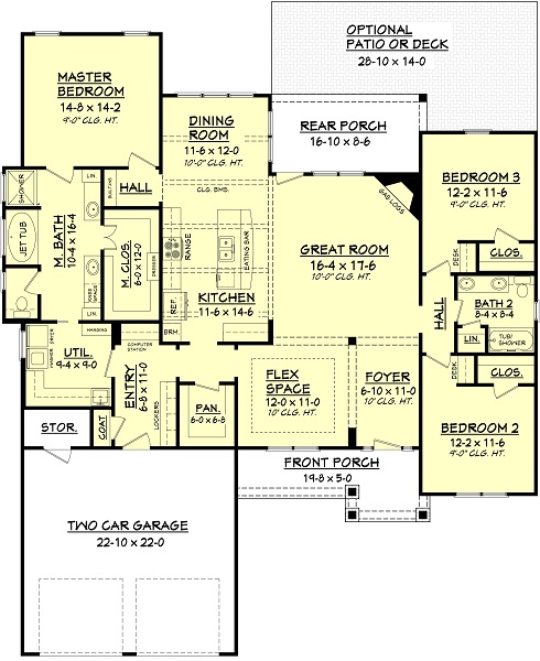 Floor Plan First Story of Craftsman Plan #142-1051