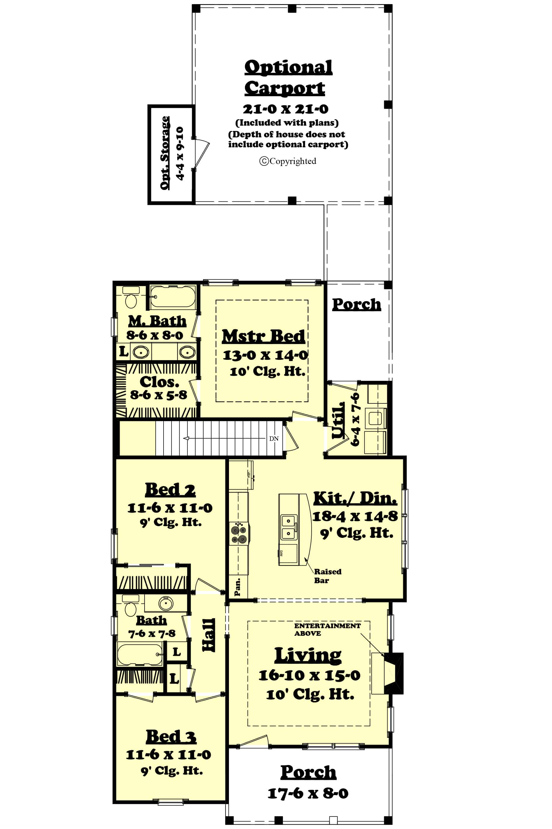 Floor Plan Main Level of Cottage Plan #142-1054