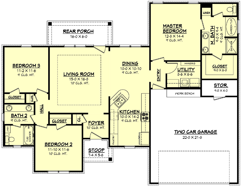 Floor Plan First Story of Acadian Plan #142-1056