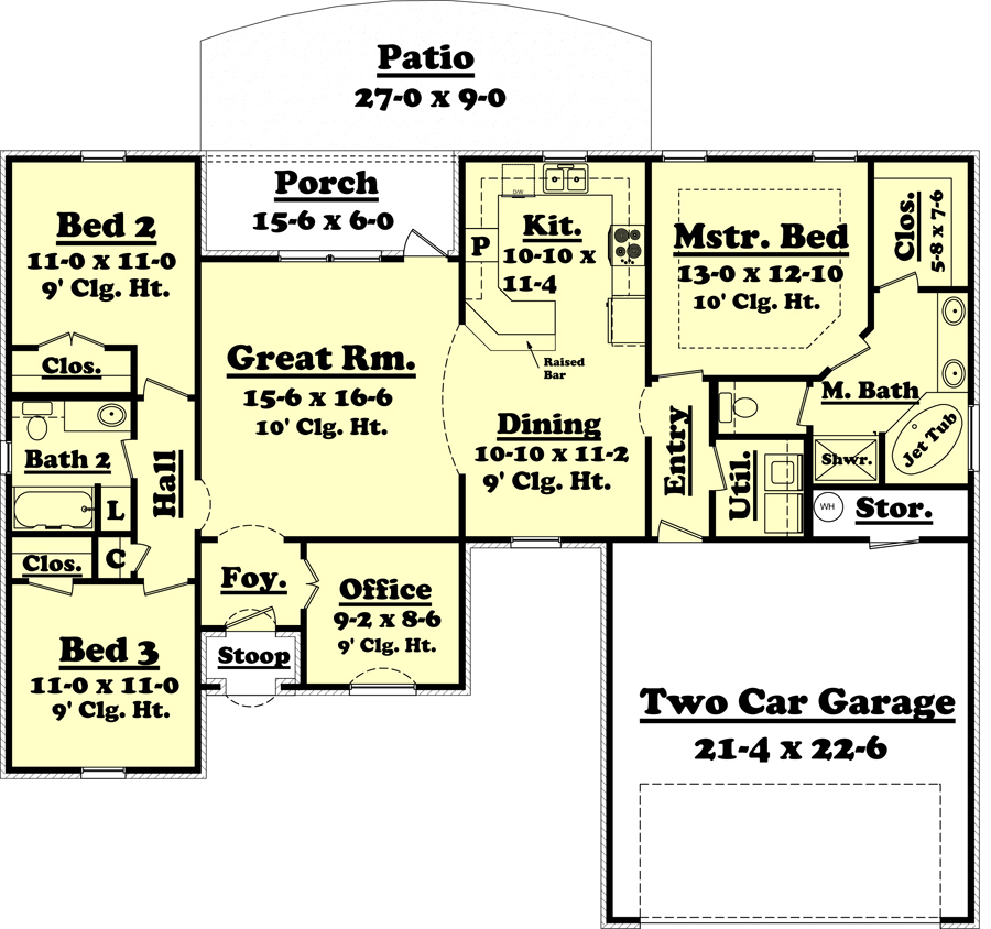 Floor Plan First Story of Acadian Plan #142-1057