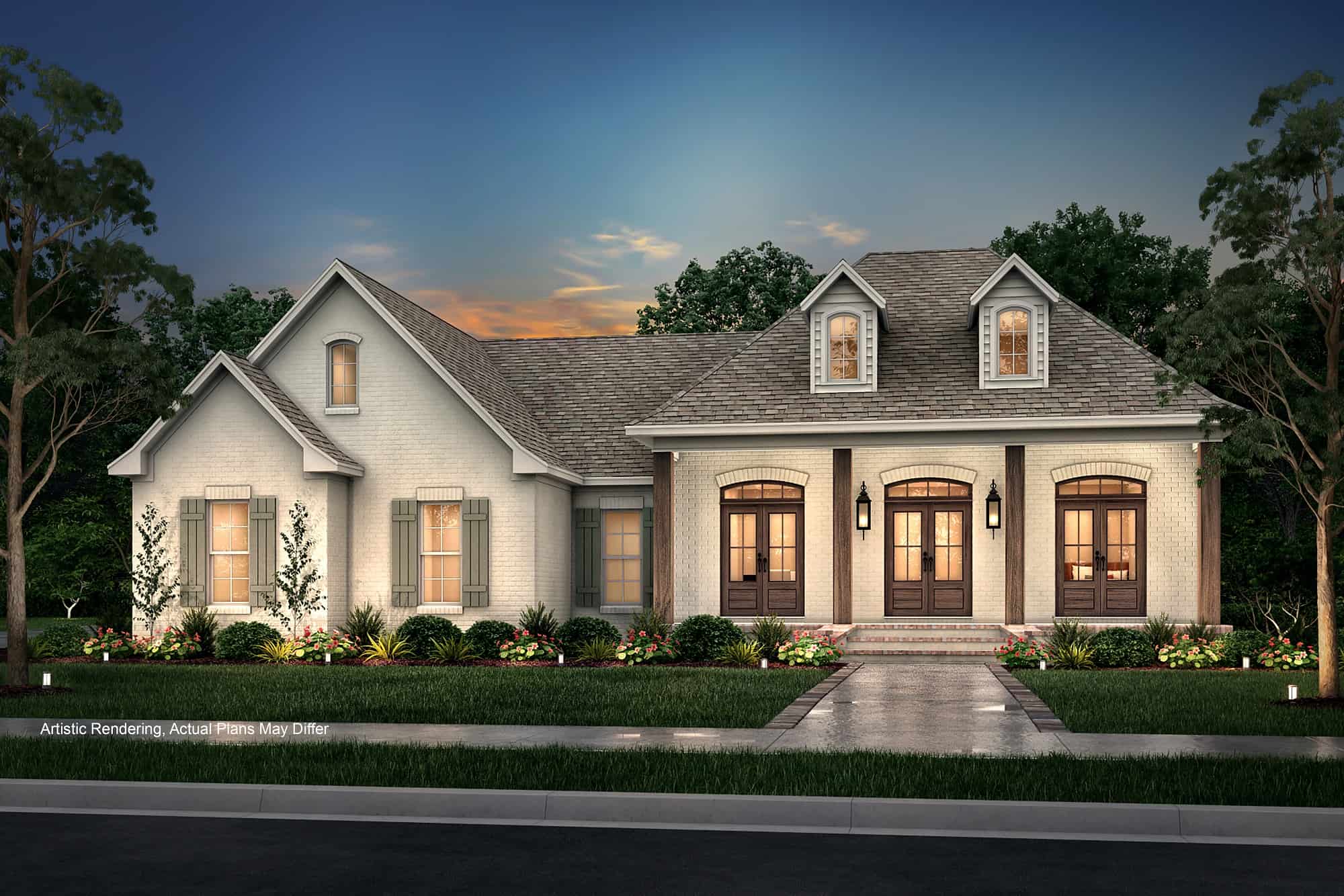 Home at Night of this 3-Bedroom, 1500 Sq Ft Plan - 142-1058