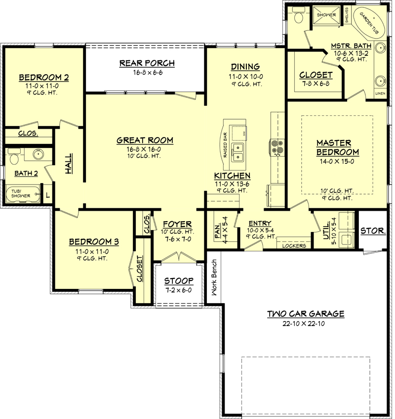 Floor Plan First Story of Acadian Plan #142-1062