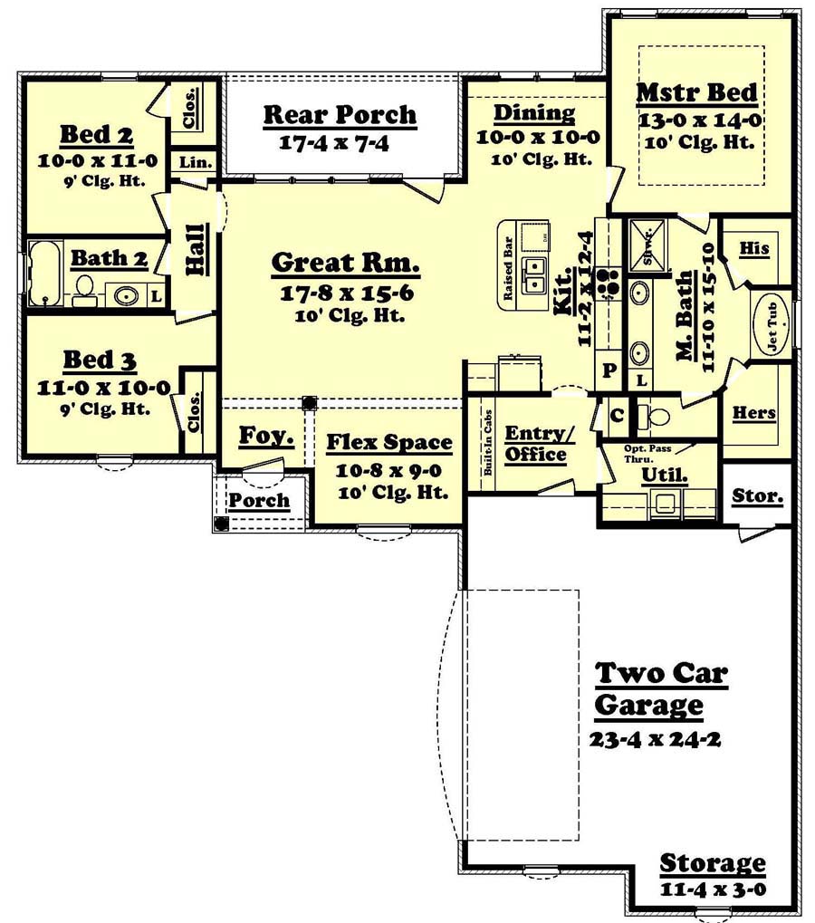 Floor Plan First Story of Acadian Plan #142-1063