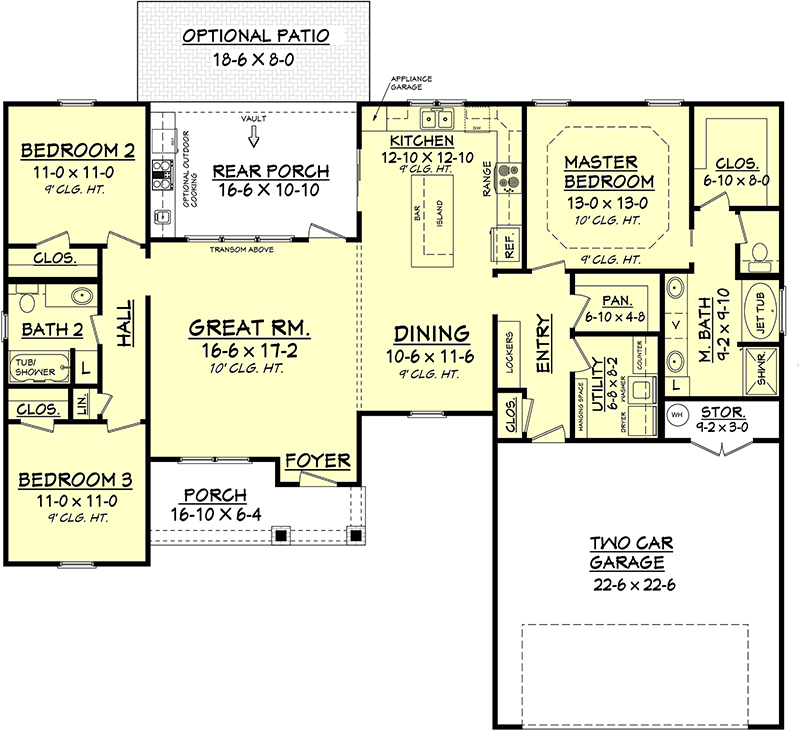 Floor Plan First Story of Craftsman Plan #142-1064