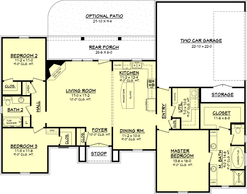 Floor Plan First Story of Acadian Plan #142-1066