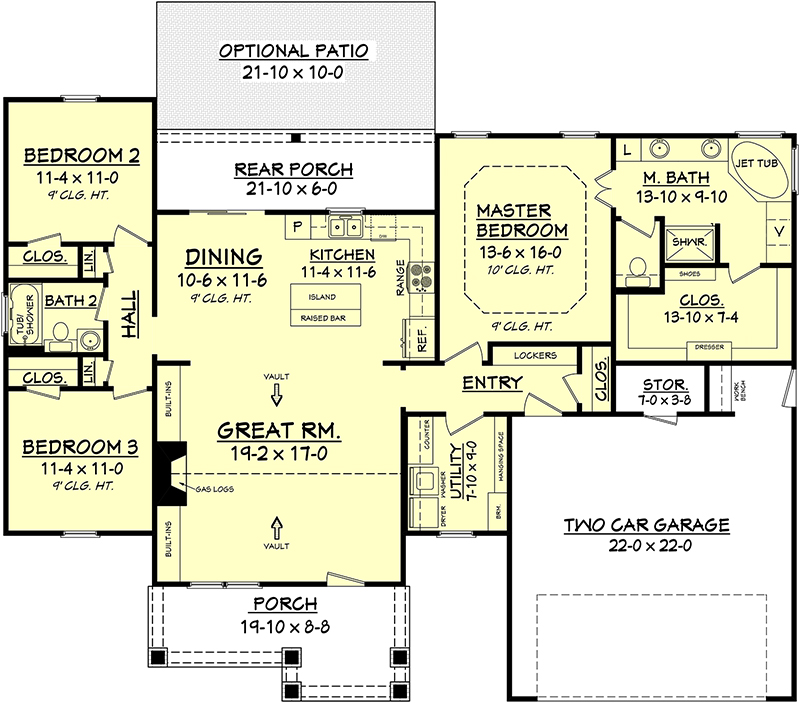Floor Plan First Story of Cottage Plan #142-1067