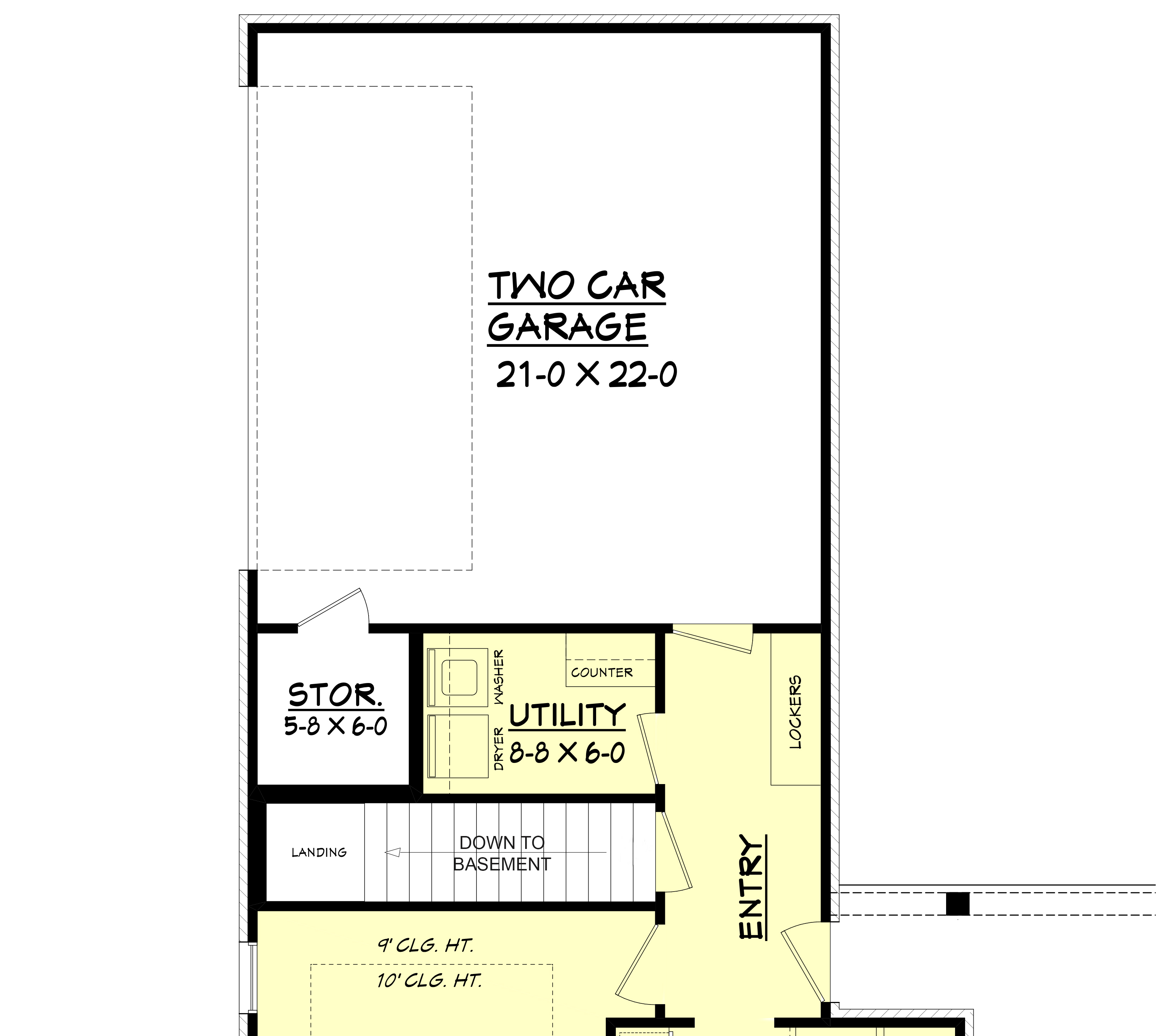 Floor Plan Main Level of Acadian Plan #142-1069 with Basement Stair Location