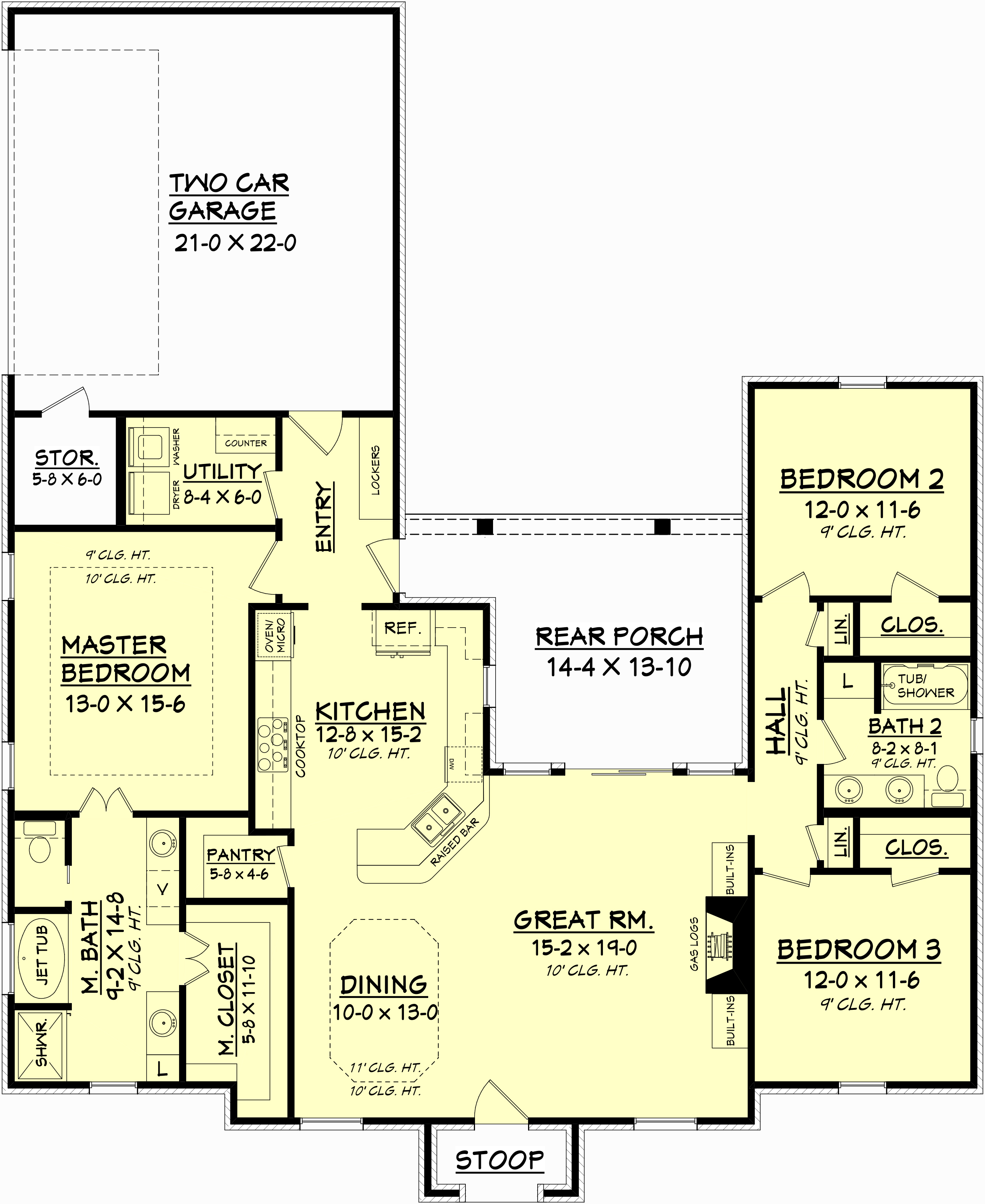 Floor Plan First Story of Acadian Plan #142-1069