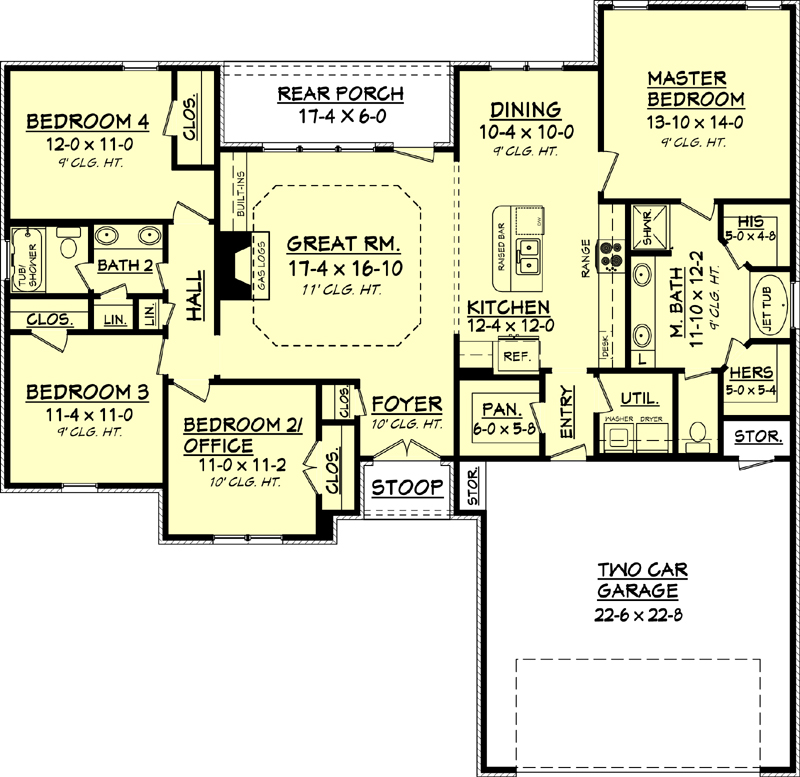 Floor Plan First Story of Acadian Plan #142-1072