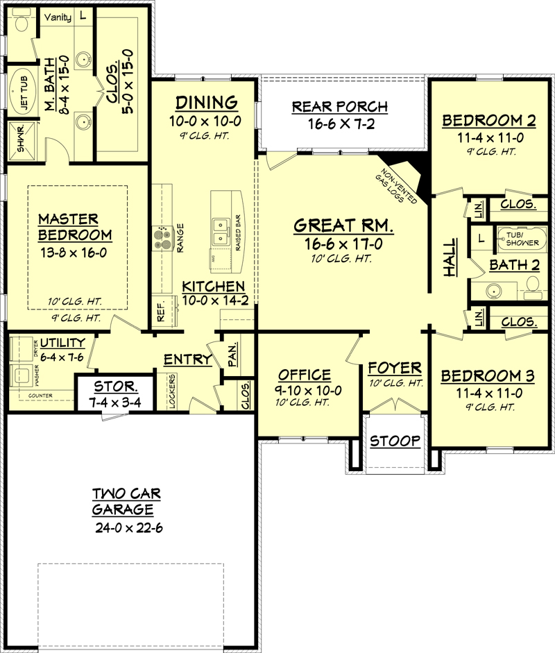 Floor Plan First Story of Acadian Plan #142-1073