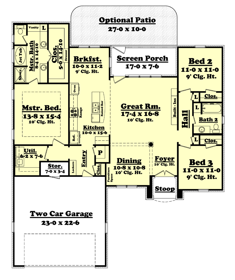 Floor Plan First Story of Acadian Plan #142-1074