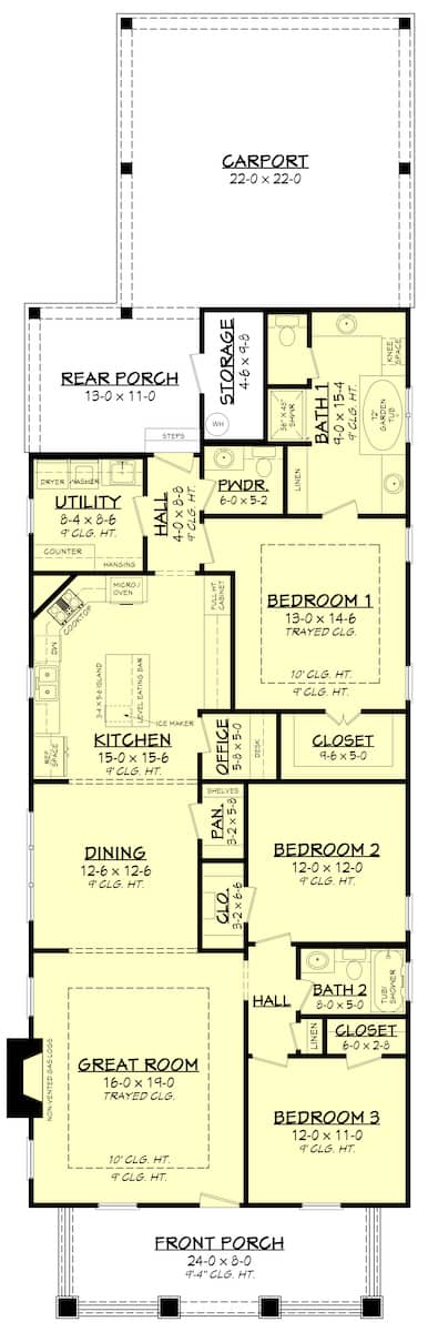 Main Level of Cottage Plan #142-1079