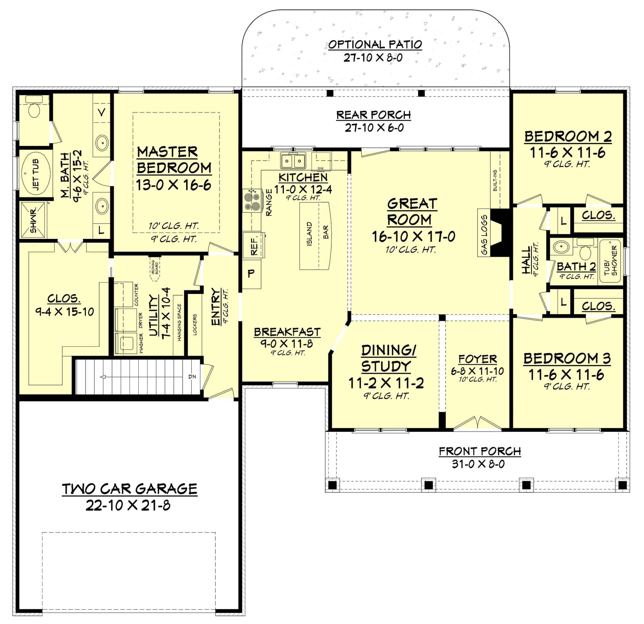 Floor Plan Main Level of Craftsman Plan #142-1082