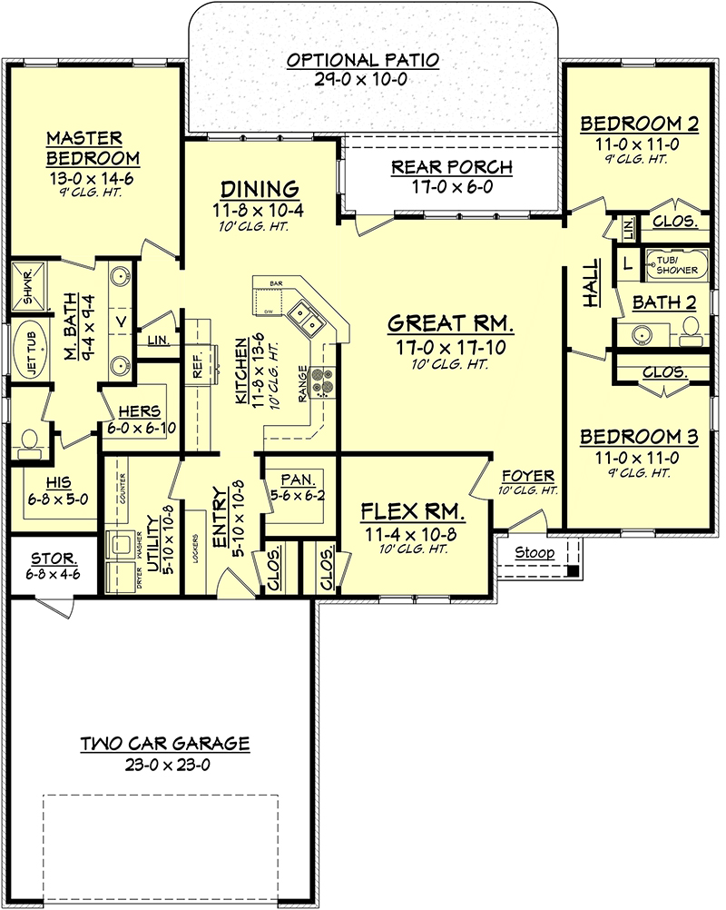 Floor Plan First Story of Ranch Plan #142-1084