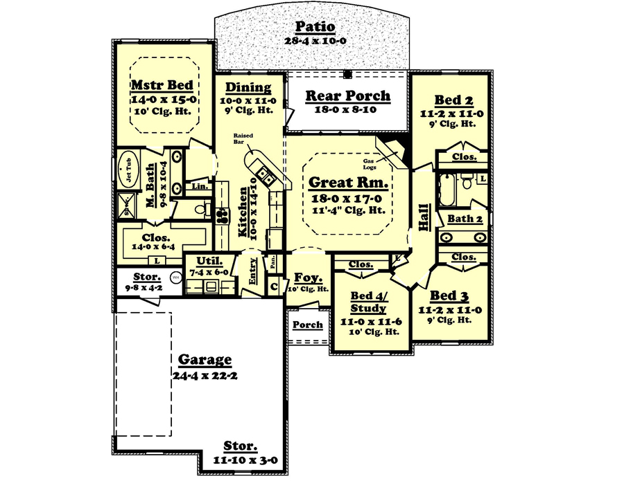 Floor Plan First Story of Acadian Plan #142-1085