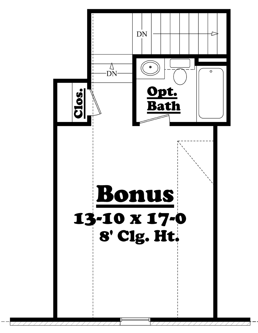 Floor Plan Bonus Room of Acadian Plan #142-1088