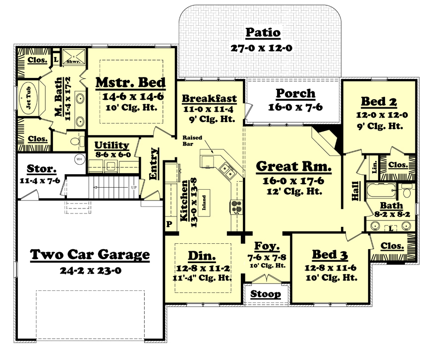 Floor Plan First Story of Acadian Plan #142-1088
