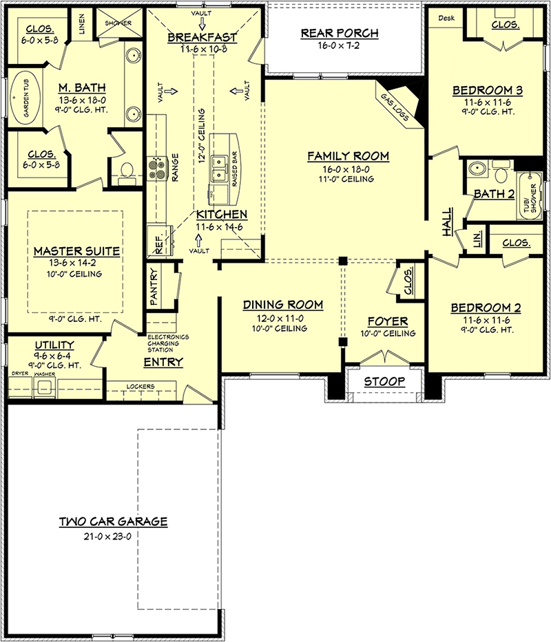 Floor Plan First Story of Acadian Plan #142-1090