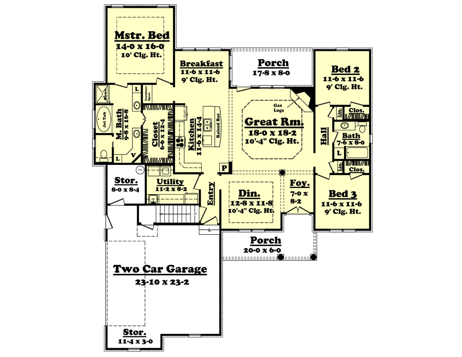 Floor Plan First Story of Acadian Plan #142-1091