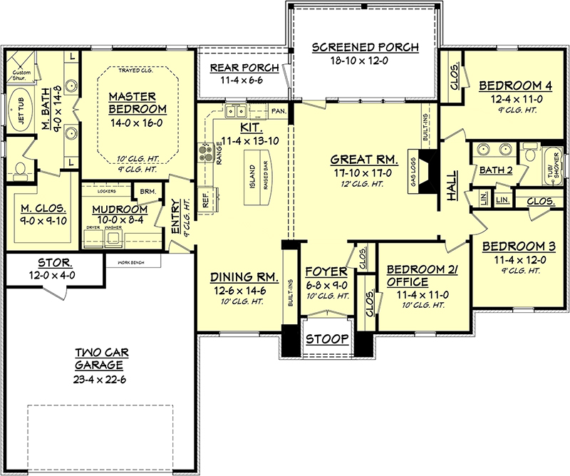 Floor Plan First Story of Acadian Plan #142-1092