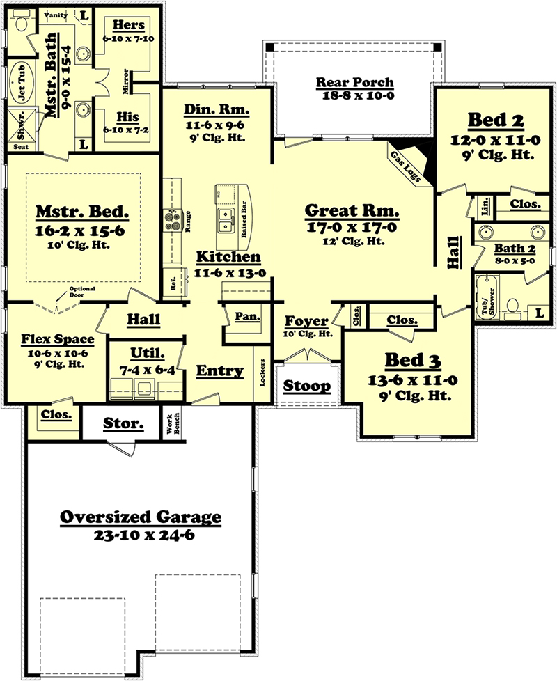 Floor Plan First Story of Acadian Plan #142-1093