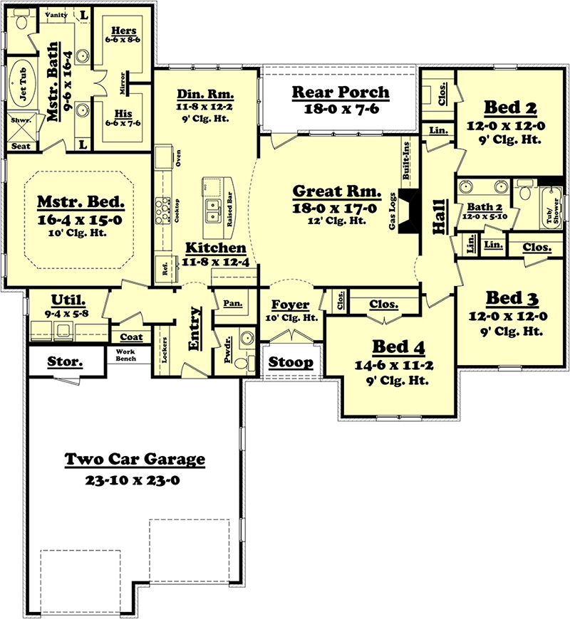 Floor Plan First Story of Acadian Plan #142-1095