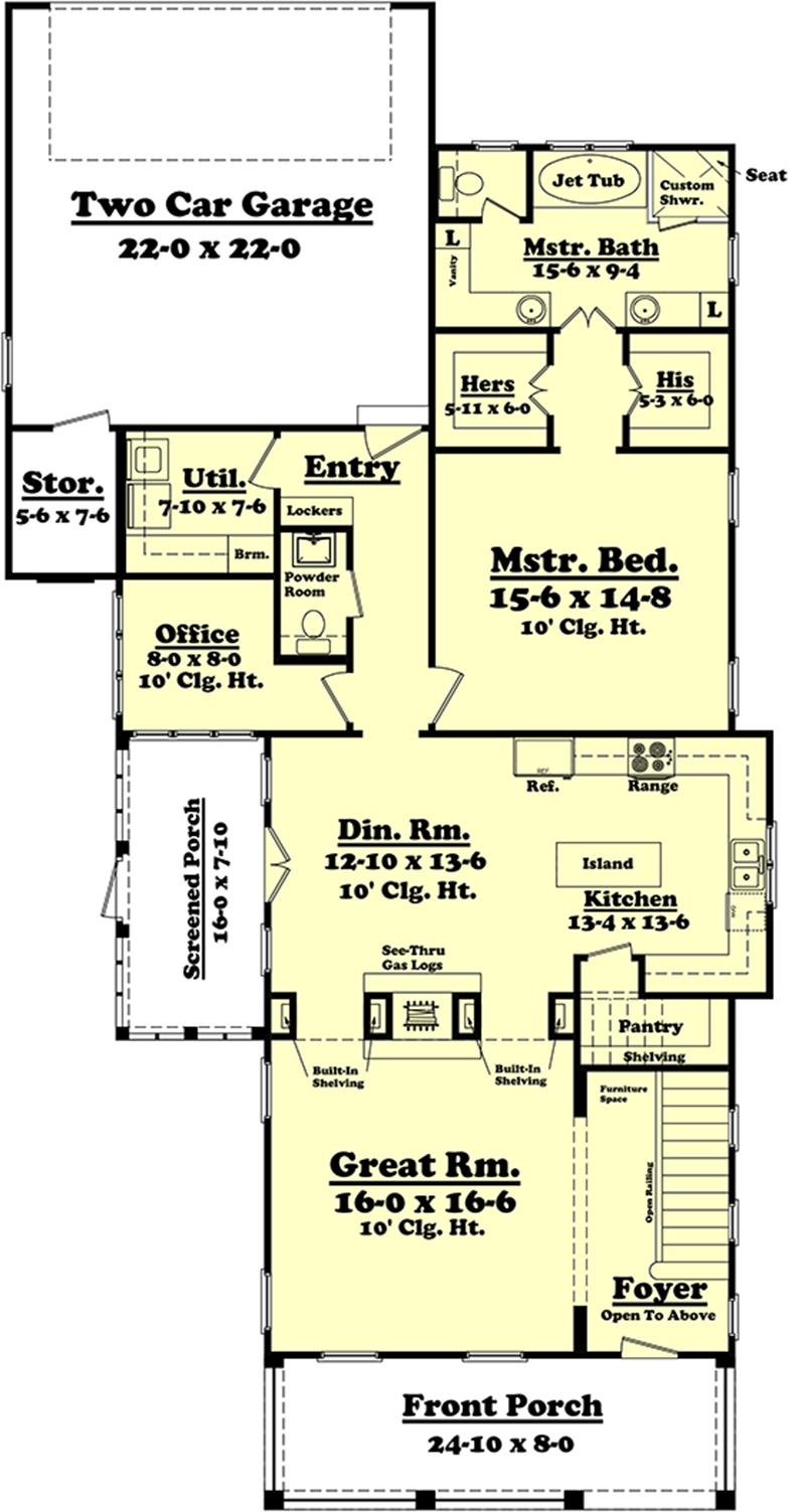 Floor Plan First Story of Cottage Plan #142-1096