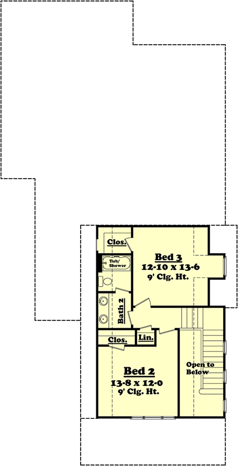 Floor Plan Second Story of Cottage Plan #142-1096