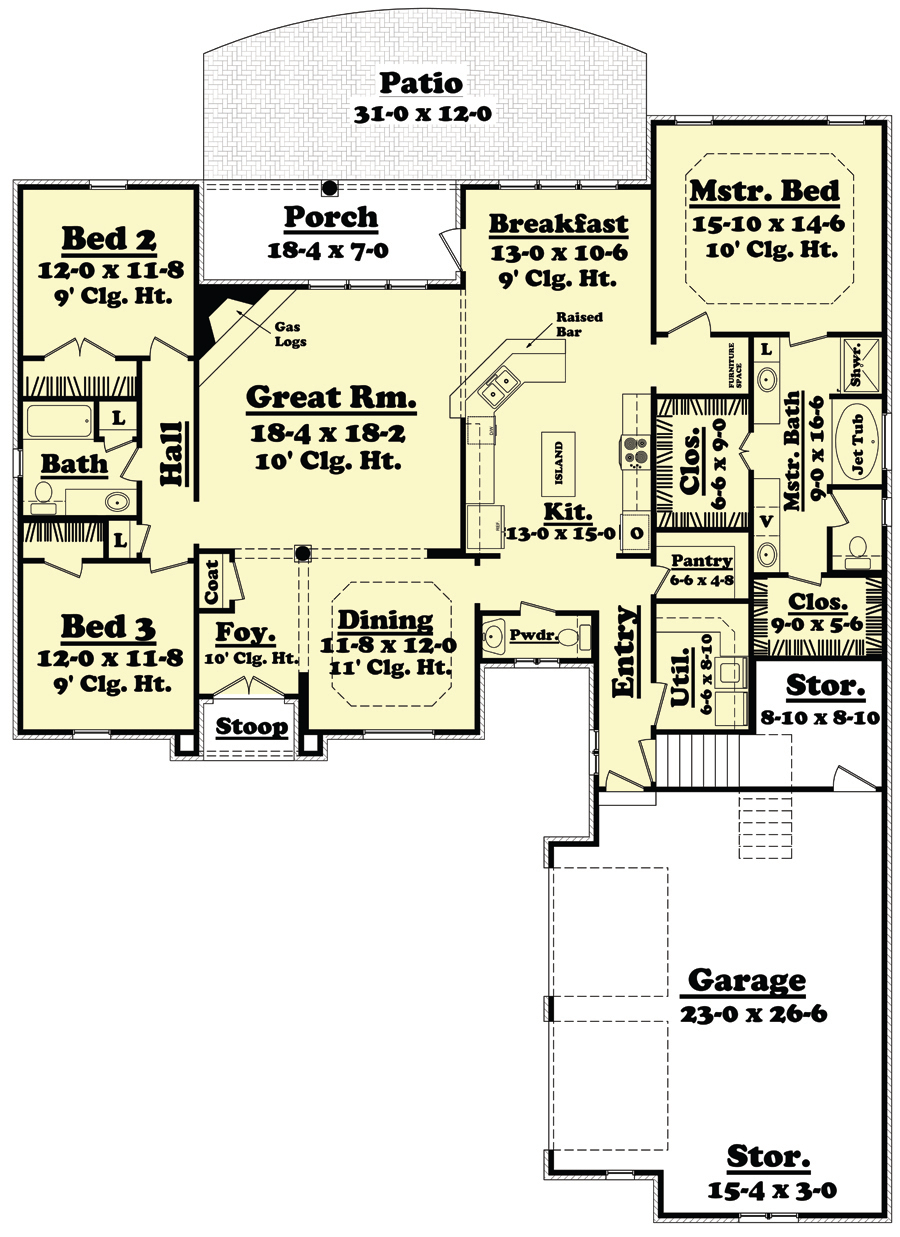 Floor Plan First Story of Acadian Plan #142-1097
