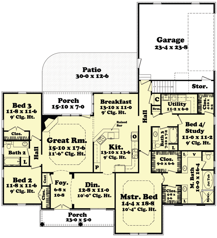 Floor Plan First Story of European Plan #142-1098
