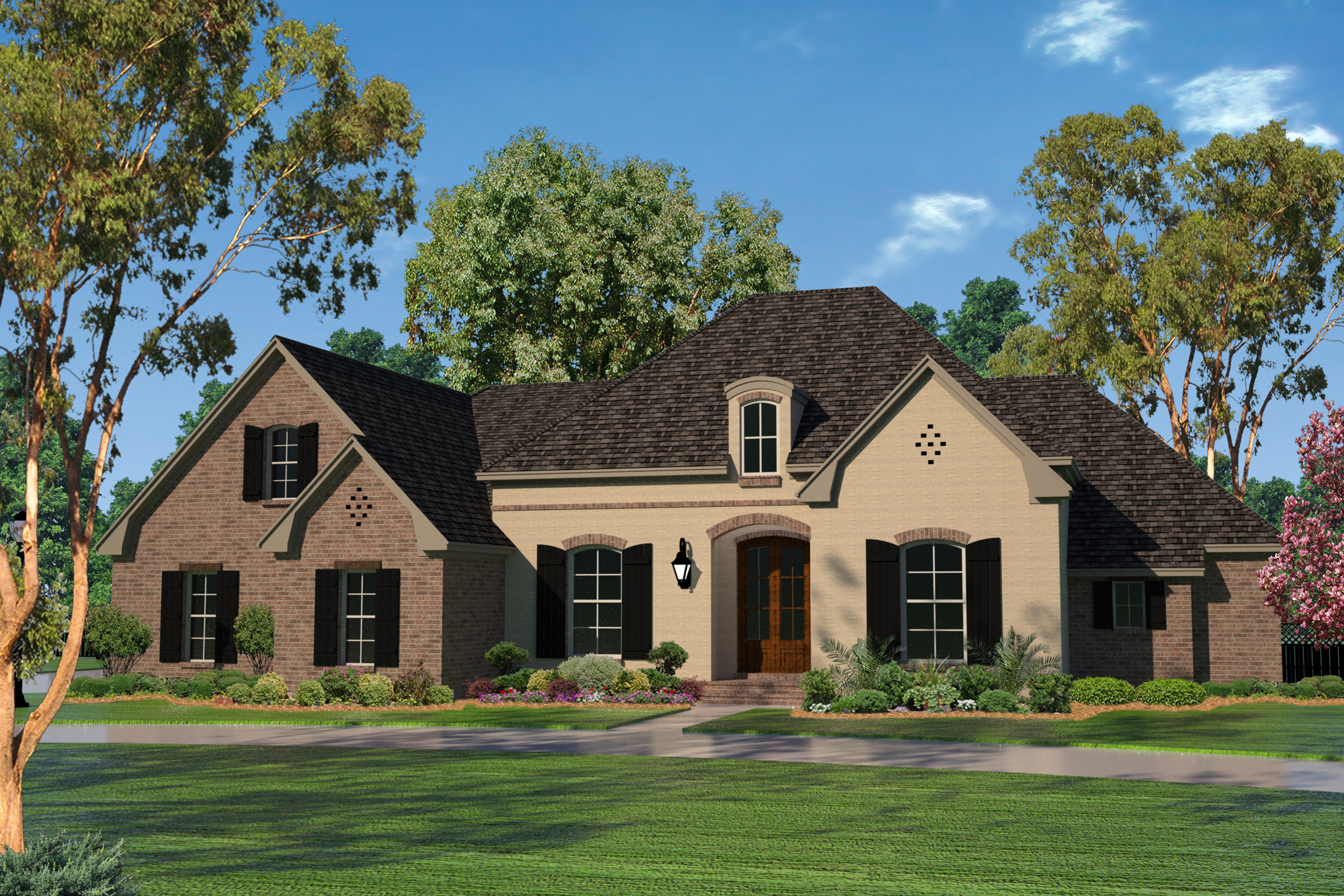 Front Elevation of this Country House (#142-1101) at The Plan Collection.