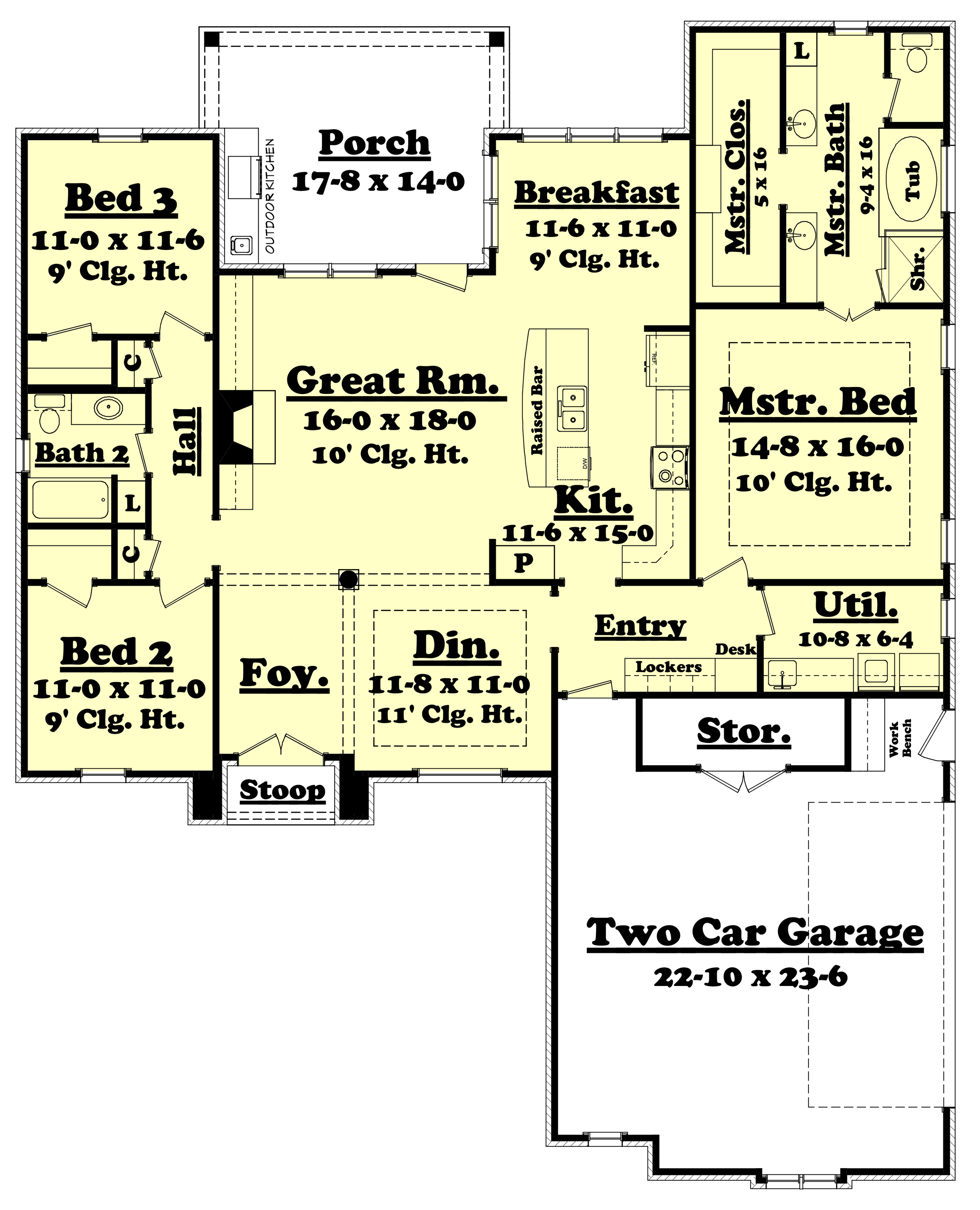 Floor Plan First Story of Acadian Plan #142-1124