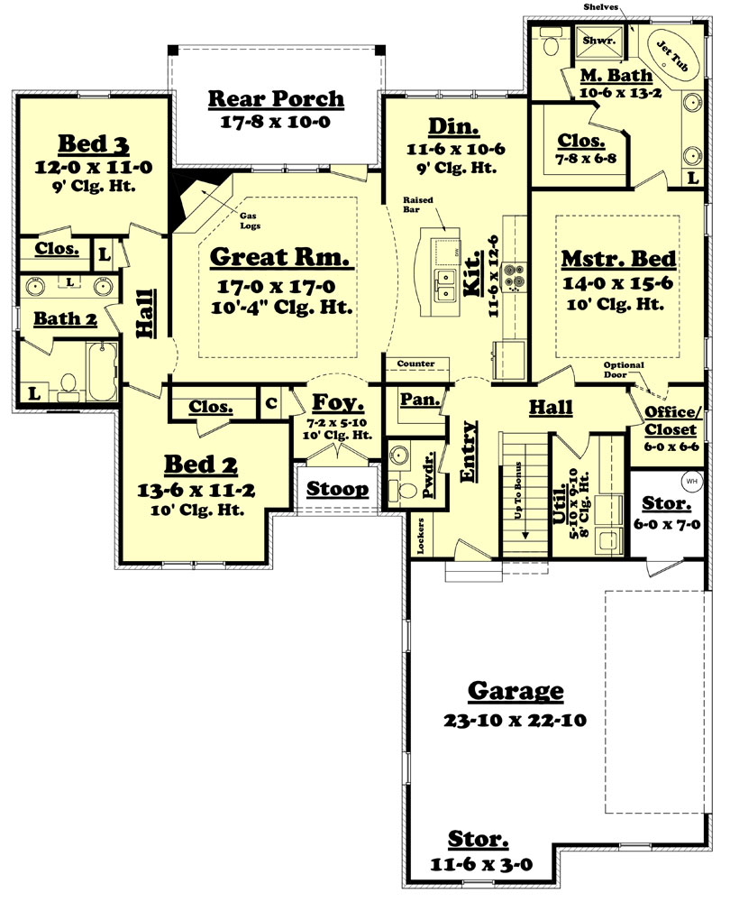 Floor Plan First Story of Acadian Plan #142-1130