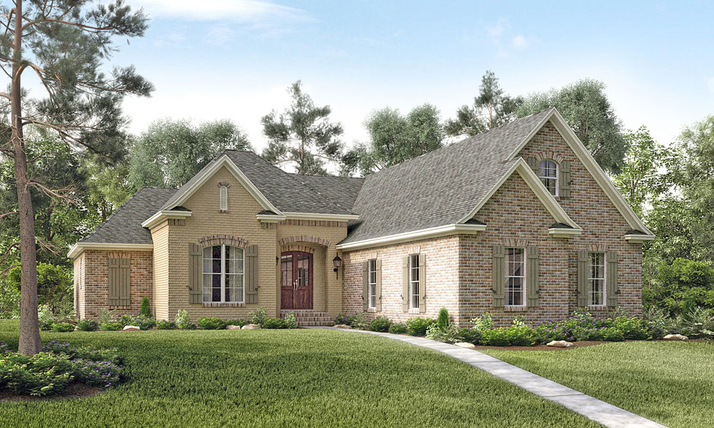 Front elevation of Acadian home (ThePlanCollection: House Plan #142-1130)