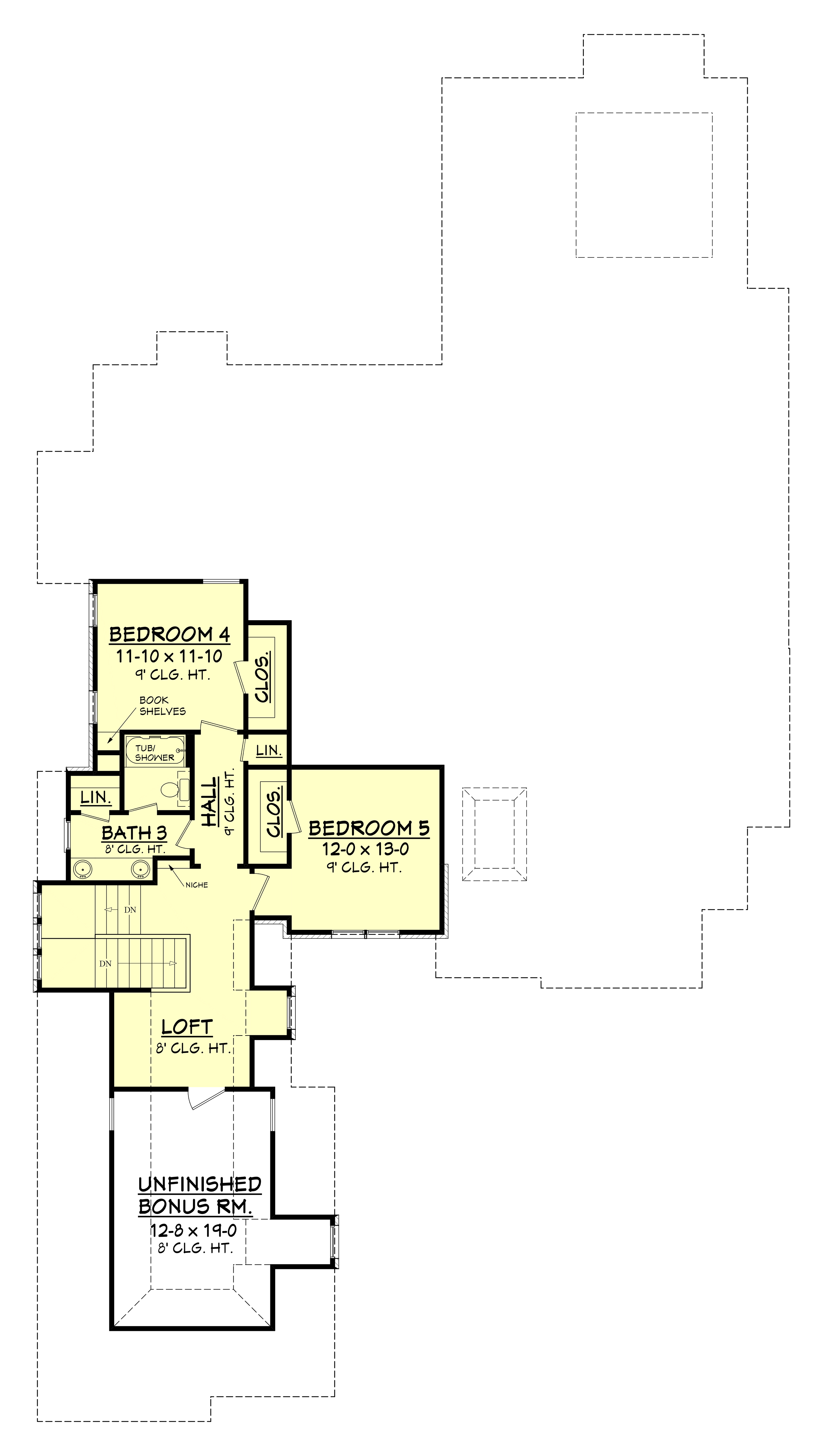 Floor Plan Second Story of European Plan #142-1134