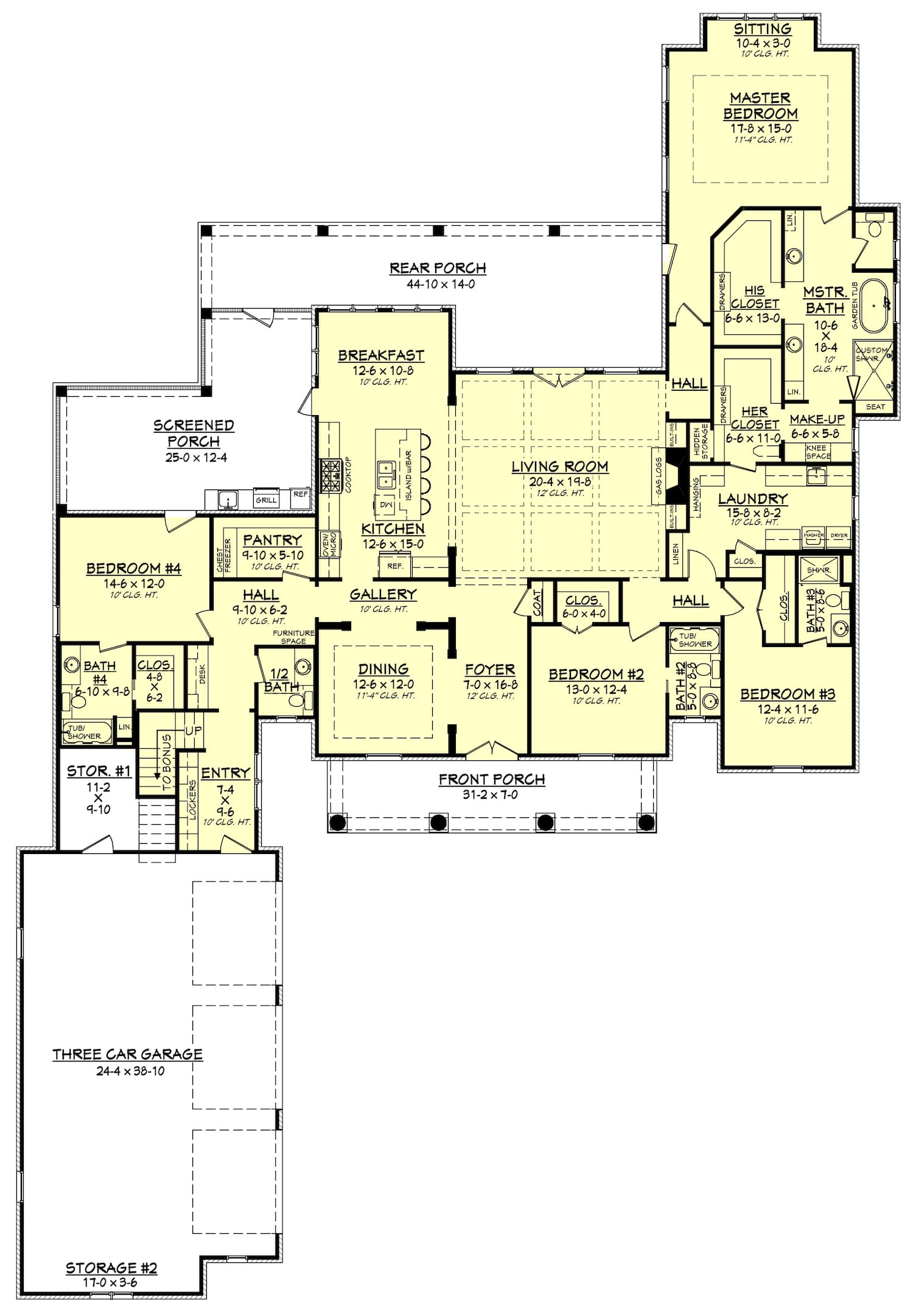 Floor Plan Main Level of European Plan #142-1140