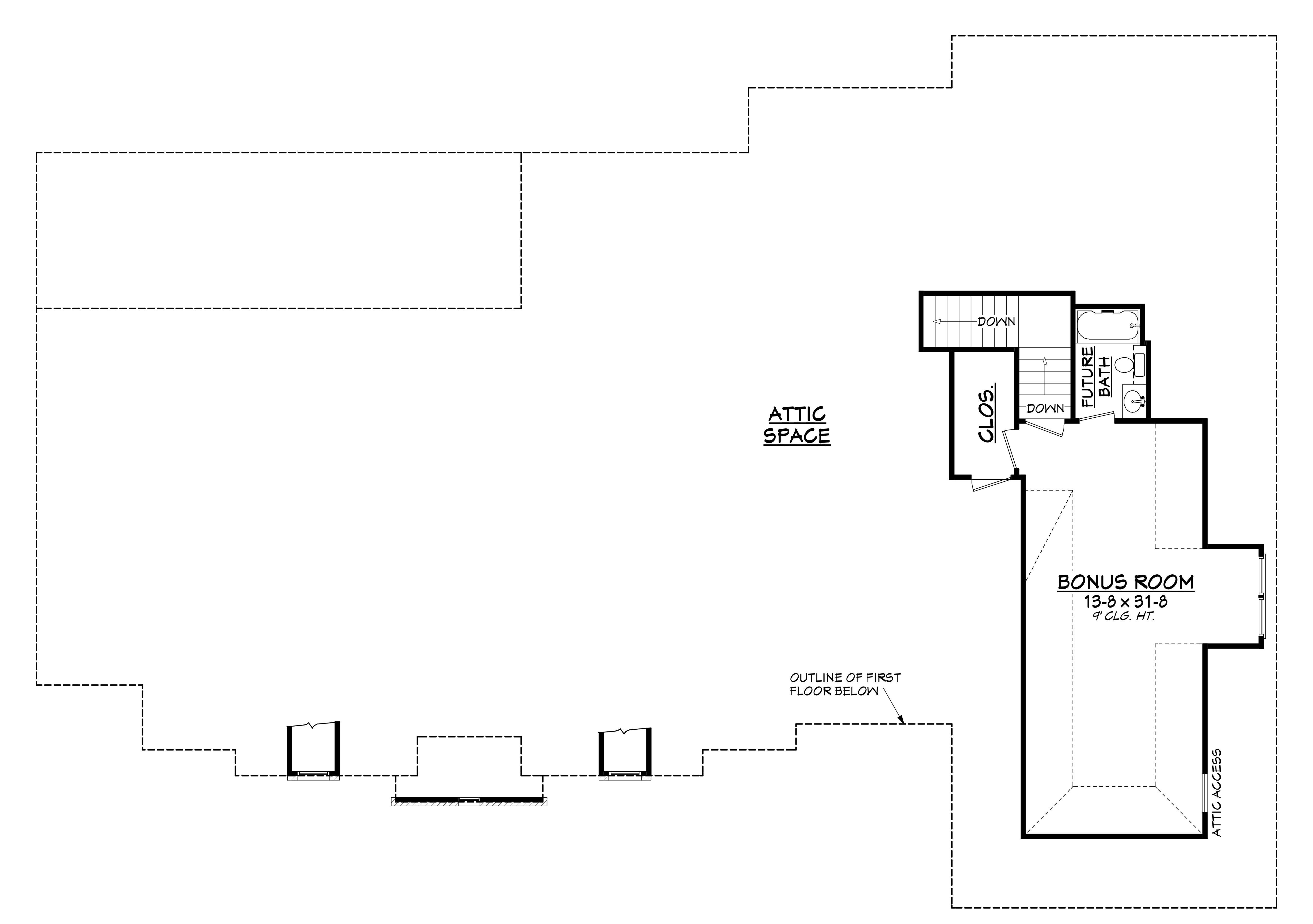 Floor Plan Bonus Room of European Plan #142-1141