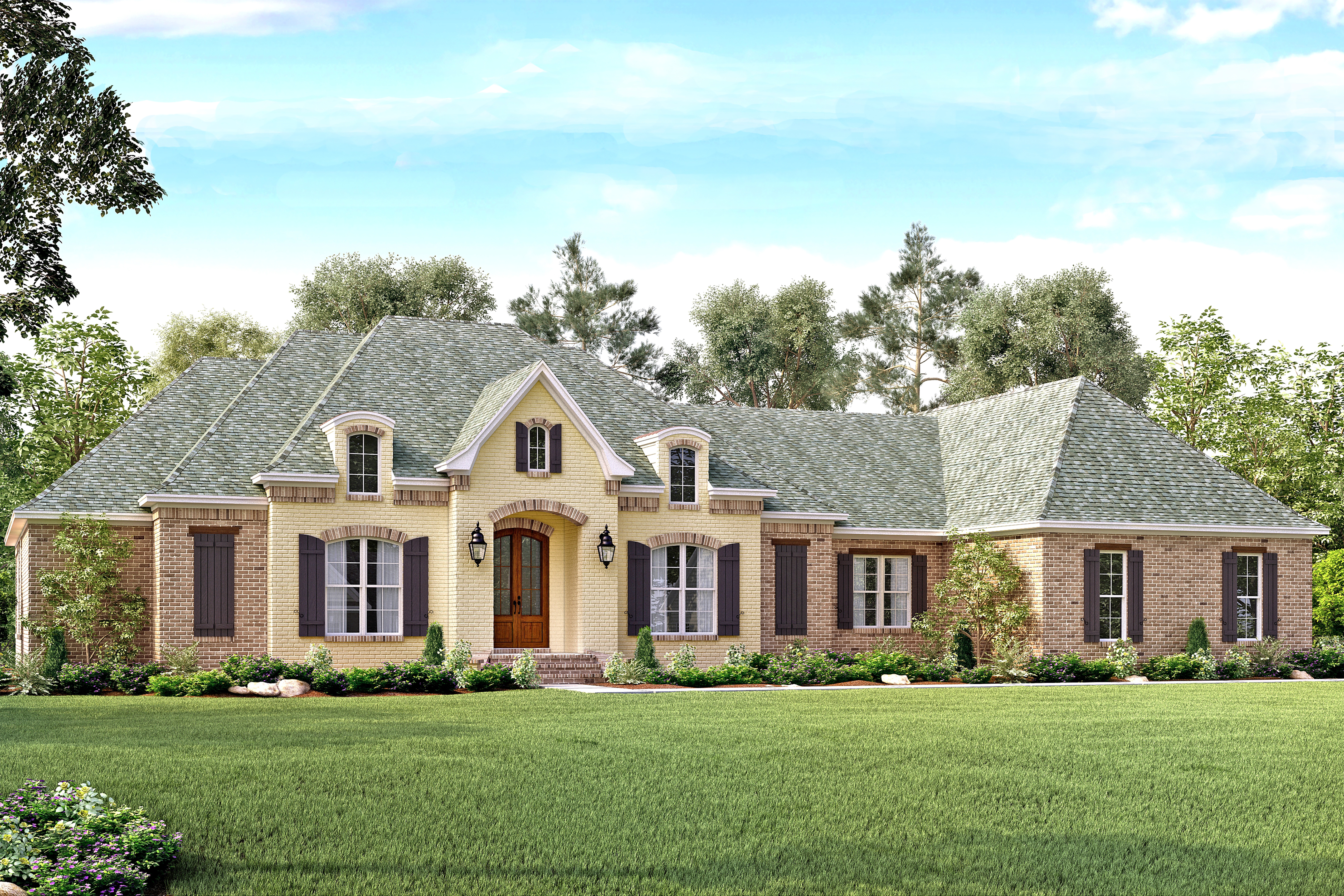 Front elevation of European home (ThePlanCollection: House Plan #142-1141)