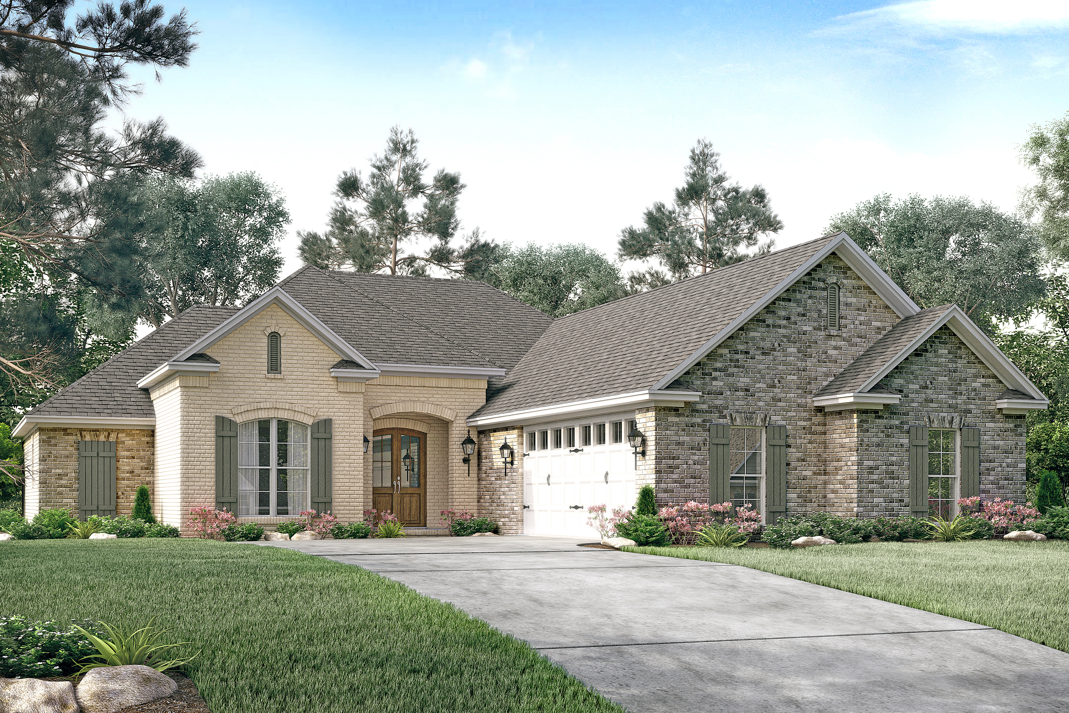 Front elevation of French home plan (ThePlanCollection: House Plan #142-1146)
