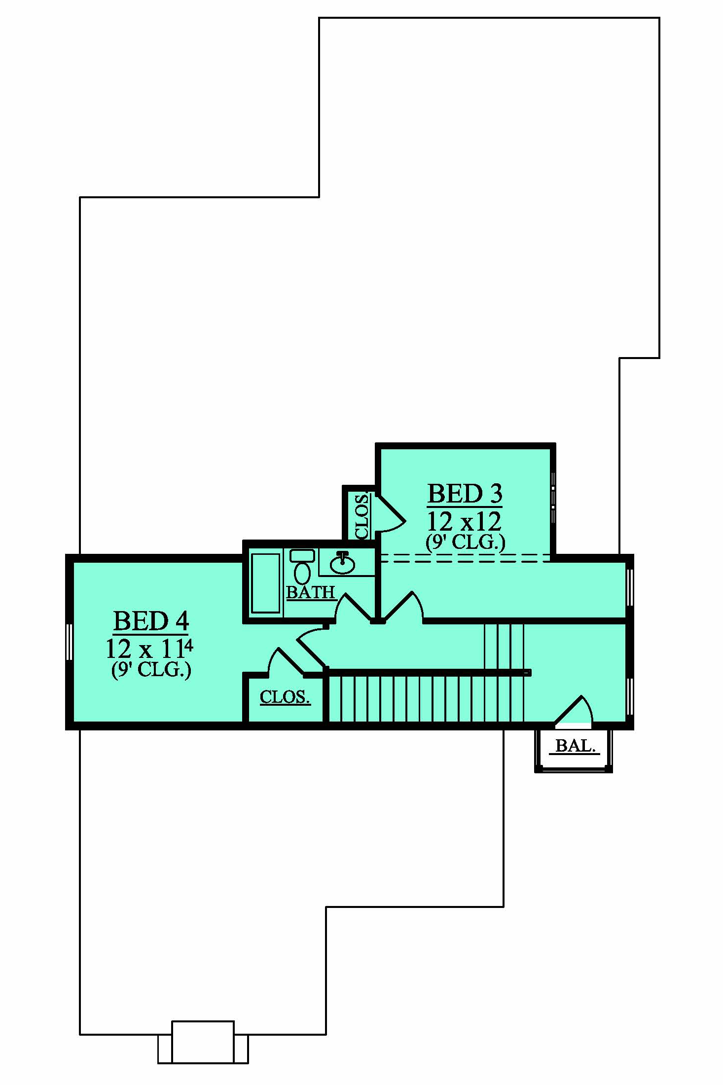 Floor Plan Second Story of Traditional Plan #142-1148