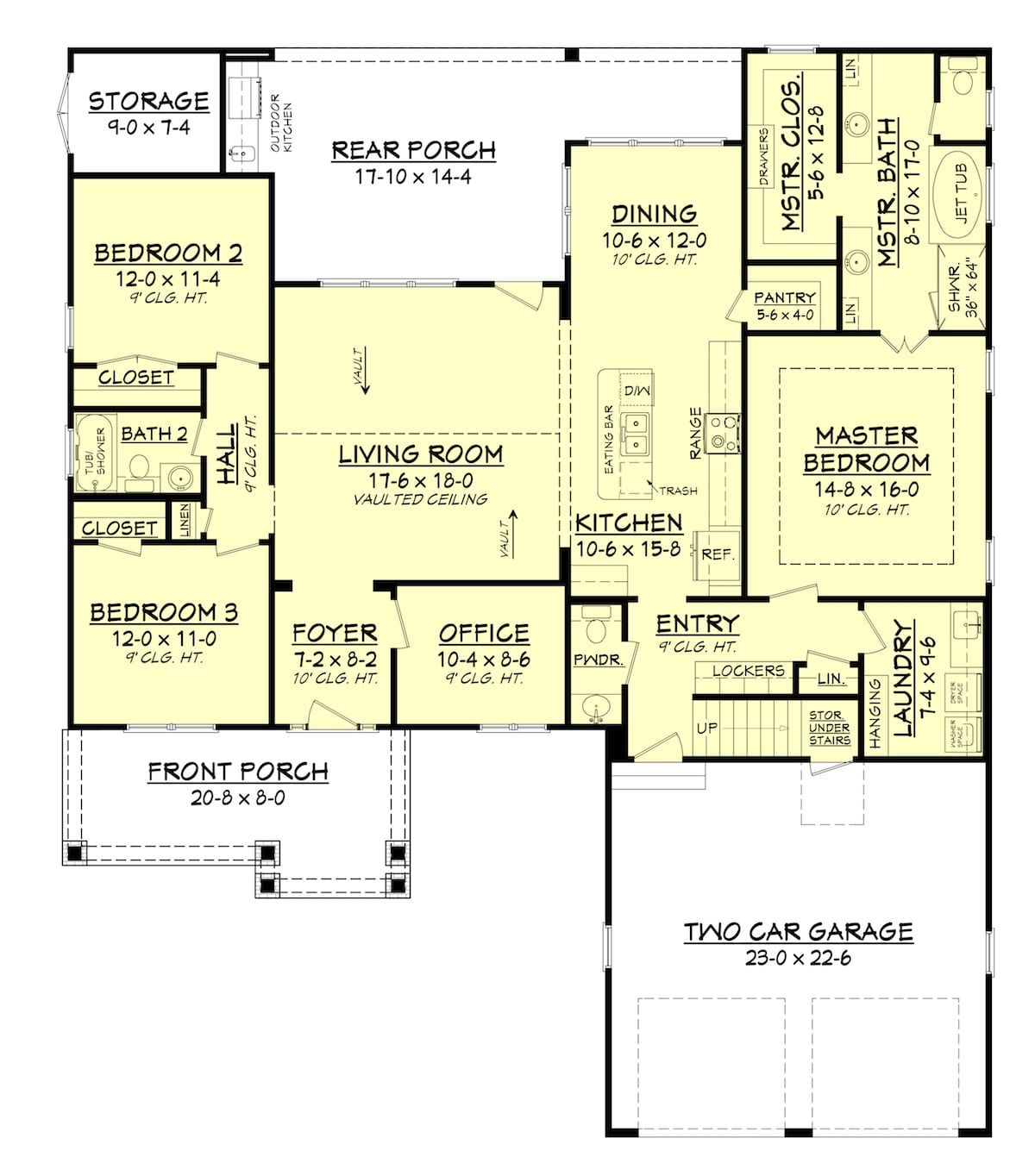 Floor Plan Main Level of Country Plan #142-1158