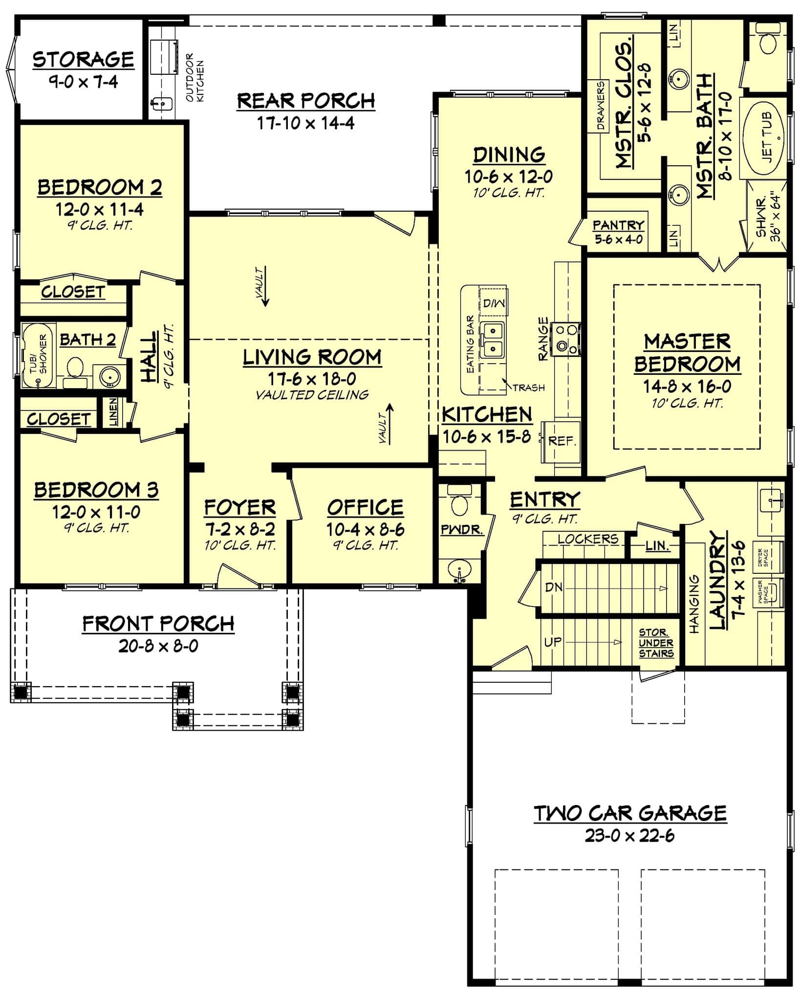 Floor Plan Main Level of Country Plan #142-1158