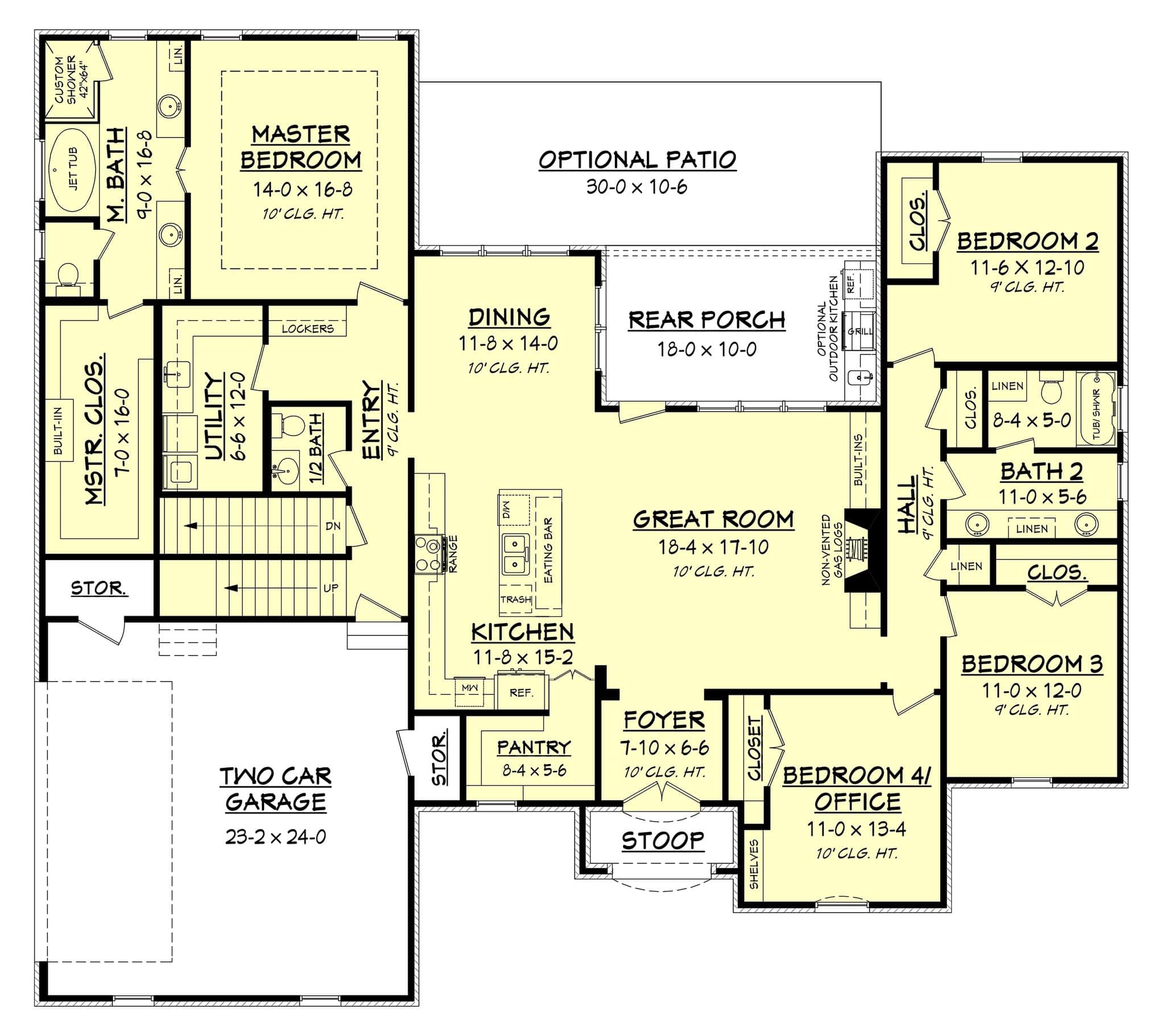 Floor Plan Main Level of European Plan #142-1160