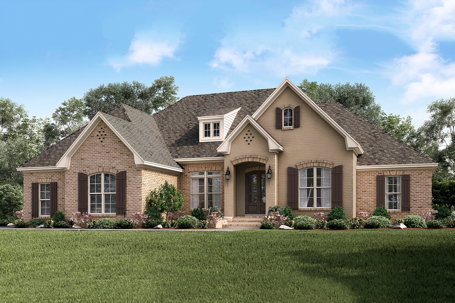 Front elevation of European home plan (ThePlanCollection: House Plan #142-1162)