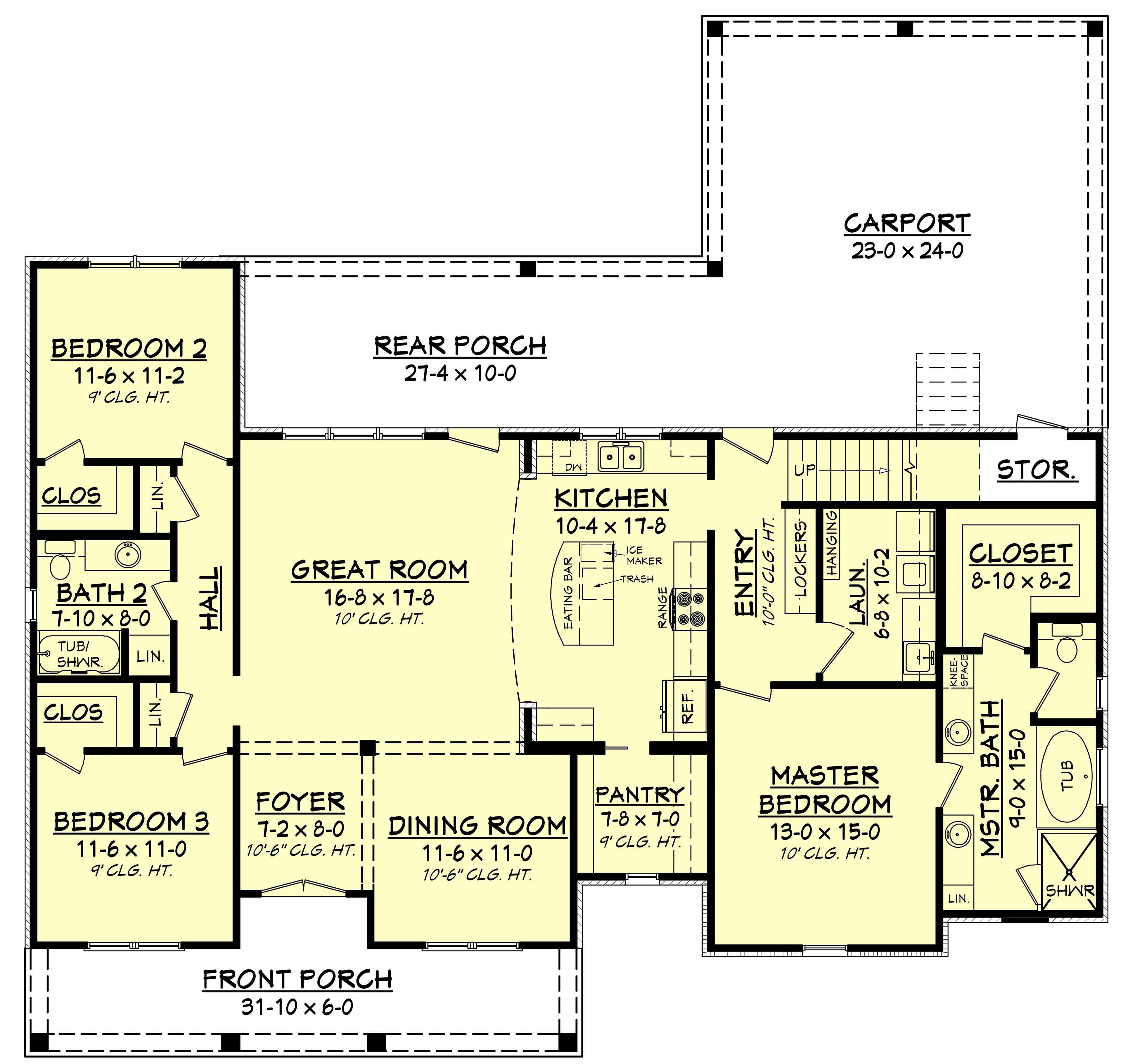 Floor Plan First Story of Acadian Plan #142-1163