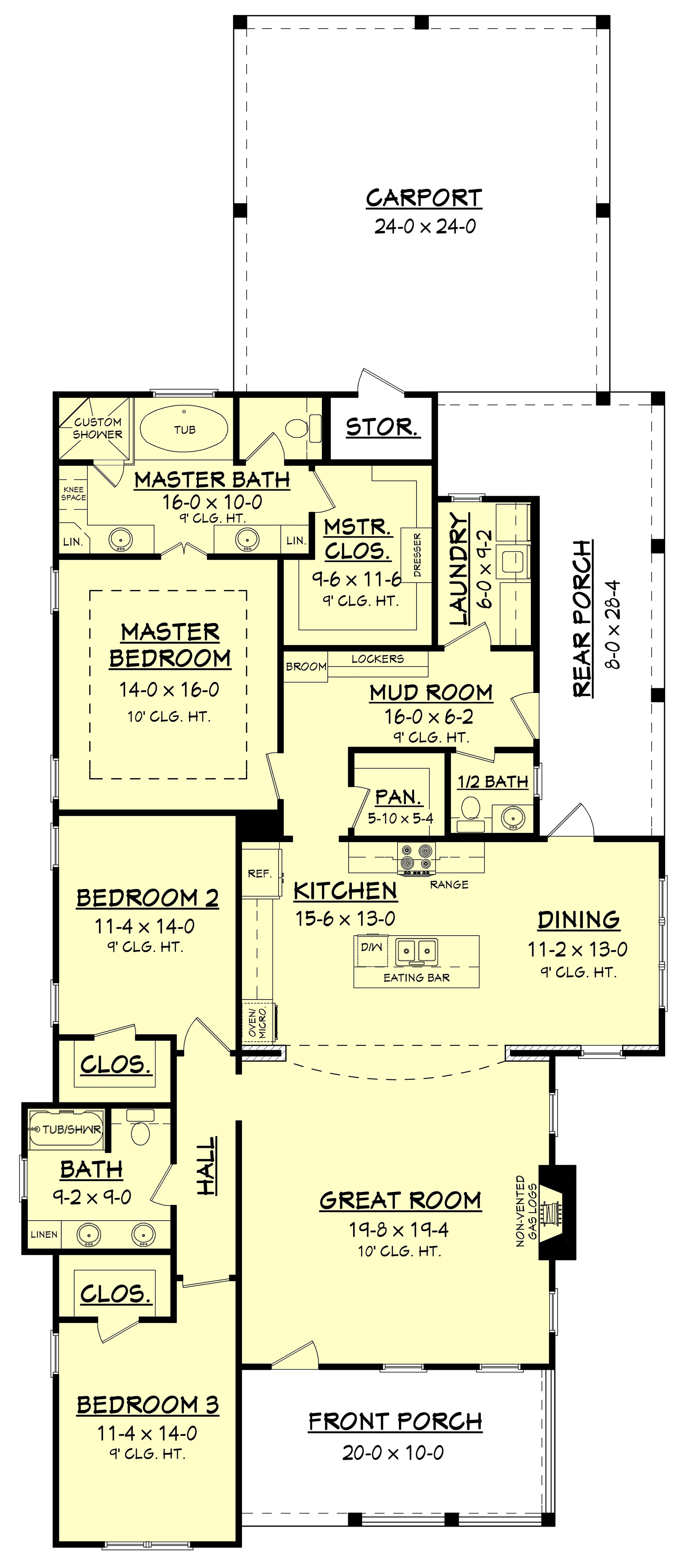 Floor Plan First Story of Craftsman Plan #142-1164