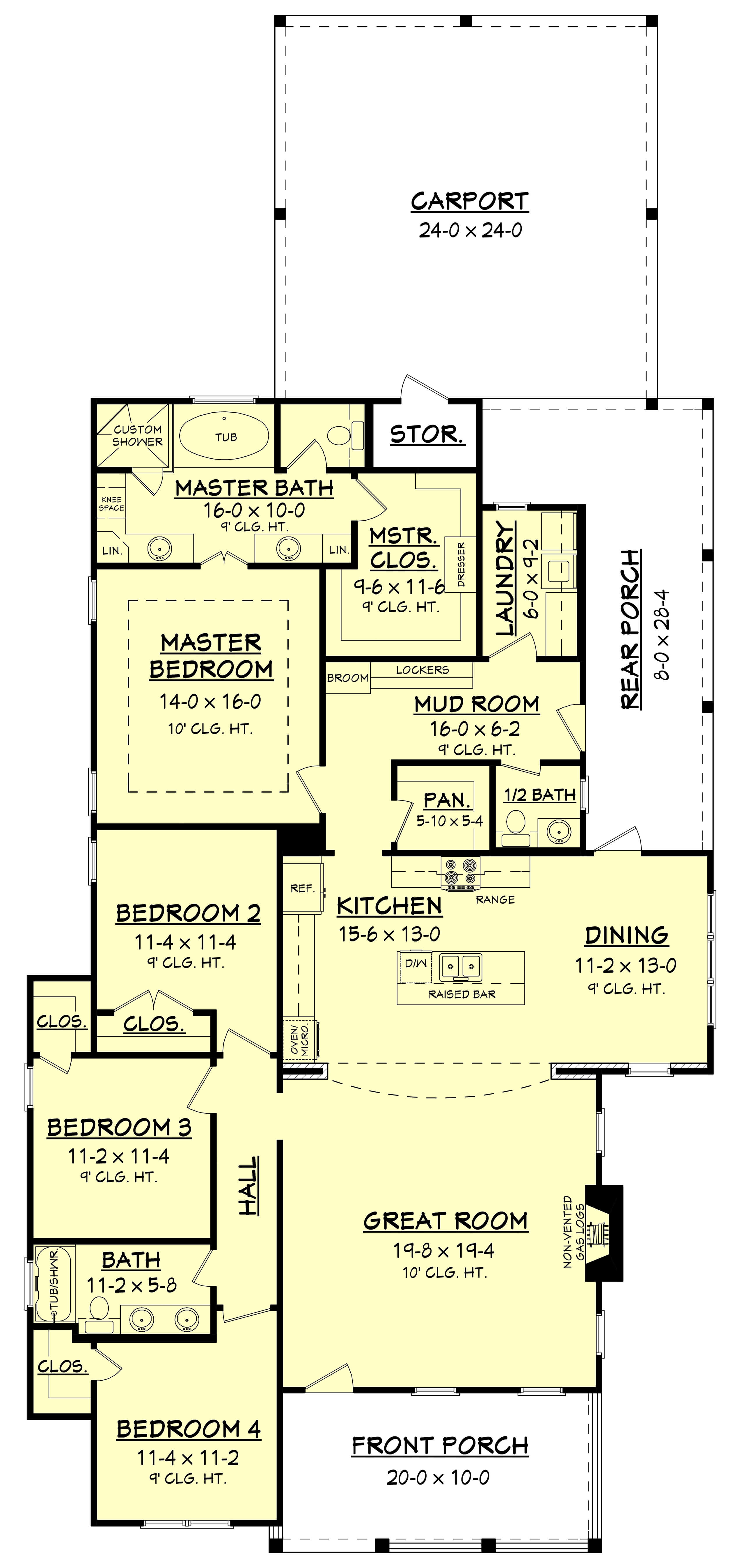 Floor Plan First Story of Craftsman Plan #142-1165