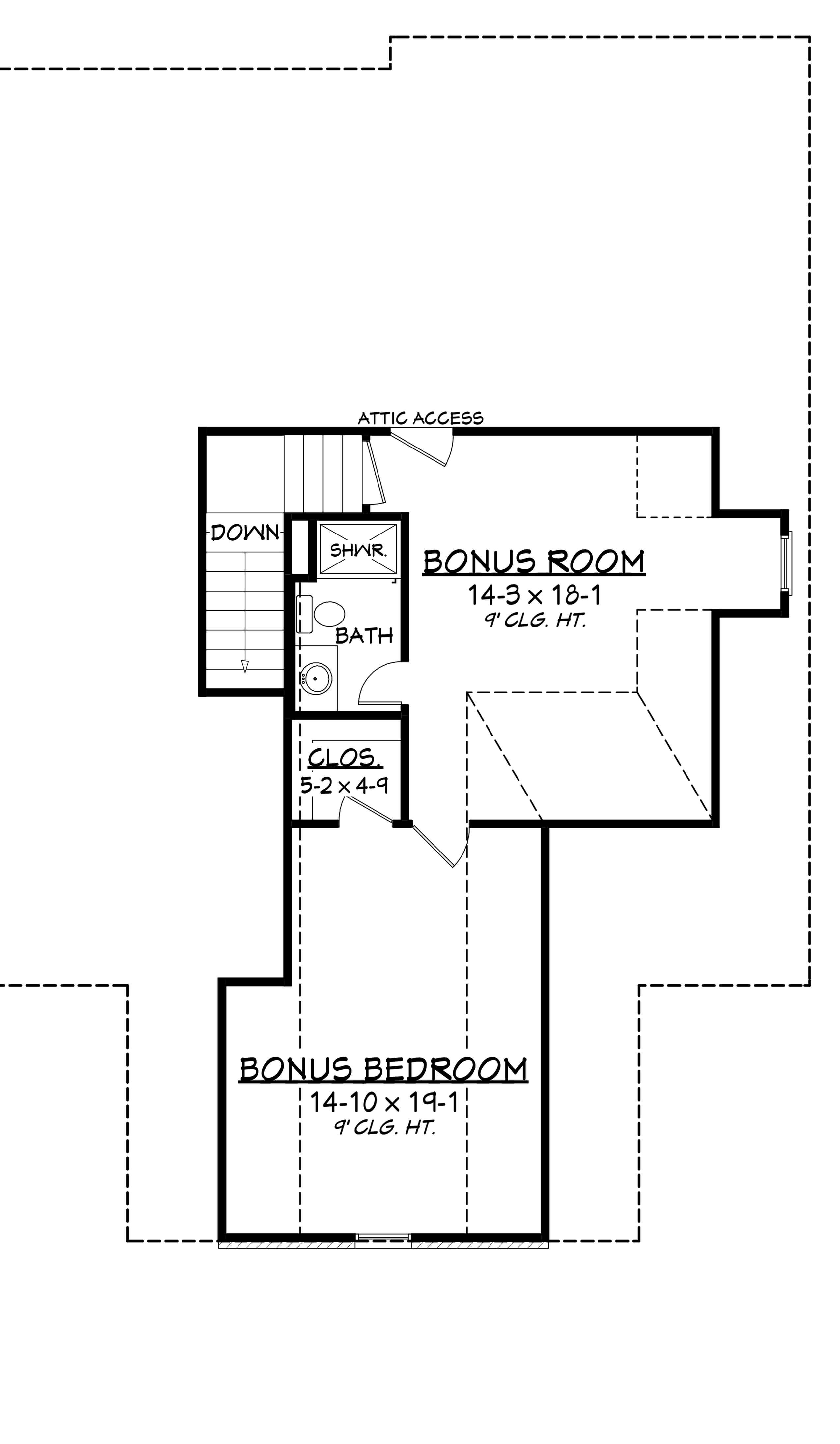 Floor Plan Bonus Room of Traditional Plan #142-1167